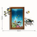 3D zeewereld muursticker met schildpad en koraalrif, afmeting 70cm x 90cm details - 3D Onderwaterlandschap (KS6662) / 50*50CM