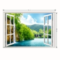 Vista detallada de un mural de pared 3D ventana con paisaje de cascada 90x57cm - 57*90CM