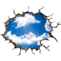 Vinilo decorativo 3D con cielo azul y nubes blancas a través de una pared rota - 48*70CM