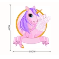 Detail view of pink cartoon unicorn wall sticker with gold frame dimensions 55x45 cm - Pink Winged Unicorn (KSD8820) / KSD8820-45*55CM