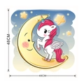 Detailed view of unicorn on yellow moon wall sticker with stars, sized 48cm by 48cm - KSD8824-48x48cm