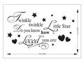 Adesivo murale nero Twinkle Little Star per cameretta bimbi con decoro stelle e cuori - Classico / Nero