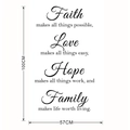 Detail der Abmessungen 100 cm x 57 cm für Faith Love Family Wandaufkleber aus Vinyl - 57*100CM