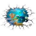 3D Ozean Wandaufkleber mit tropischen Fischen und Korallen im Wandbruch Design - KS6693-4