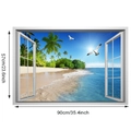 Detalle del vinilo decorativo ventana 3D playa dimensiones 90x57cm paisaje tropical - 57*90CM