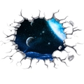 3D outer space broken wall sticker featuring galaxy planets and blue starry universe - KS6693-2