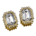 Fibbia rettangolare in cristallo dorato con piccoli diamanti micro-pave circostanti - Bianco