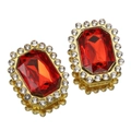 Elegante bottone rettangolare in cristallo rosso 15x19mm con montatura dorata - Rosso