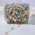 Colorful cat eye stone beads with copper chain on a white spool for DIY jewelry making - 1 Meter/Pack / Multi-color