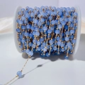 DIY necklace roll with blue cat eye stones and gold copper chain for jewelry making - 1 Meter/Pack / Sky Blue