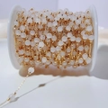 DIY jewelry chain with milky white opal beads and gold-plated copper links on a spool - 1 Meter/Pack / Opalite