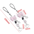 Pink bow keychain accessory with silver heart and star charms on black lanyard - Small / Pink Bowknot Bead String Style (06)