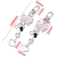 Pink bow keychain with silver heart and star charms, total length 120mm for phone cases - Small / Pink Bowknot Star Heart Style (05)