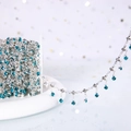 DIY rhinestone fringe chain with lake blue crystals on silver copper base for accessories - Blue Rhinestone
