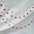 Silver fringe chain with sparkling white rhinestones and vibrant red gemstone pendants - Silver (0.5m/Pack) / Red Rhinestone