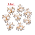 2.1cm alloy flower button with three pearls and rhinestones for DIY hair accessories - KC Gold