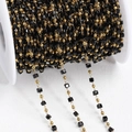 Bunte quadratische Perlenkette aus Edelstahl mit Goldperlen für DIY-Schmuckherstellung - 2,5 mm (1 m/Packung) / Gold-Schwarze Perlen