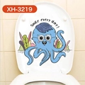 Cartoon blauwe octopus wc-sticker met Smile every day tekst op een wit deksel - Blauwe Octopus Stijl (XH-3219)