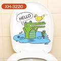 Zelfklevende waterdichte toiletdeksel sticker met cartoon krokodil en vogel ontwerp - Groene Krokodil Stijl (XH-3220)