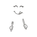 Funny cartoon smiling face wall decal with fork and knife hands for kitchen decor - AF2598B Fork and Knife