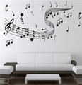Pegatinas de pared de notas musicales negras y pentagrama de PVC para sala moderna - 100x60cm / Negro