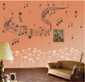 Vinilo decorativo de pared de PVC con notas musicales y flores para decoración de hogar - 100x60cm / Gris claro