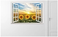 3D window wall sticker featuring a sunset sunflower field landscape and white frame - Sunflower Scenery (2)