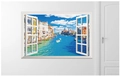 Vinilo decorativo 3D con vista al canal de Venecia y marco de ventana blanca abierta - Canal de Venecia (3)