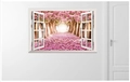 3D wall sticker featuring a white faux window with a romantic pink flower tunnel view - Cherry Blossom Path (5)