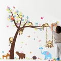 Wandtattoos für Kinderzimmer mit Cartoon Waldbaum und Affen auf Schaukel Dekoration - Affen-Schaukel-Stil (139)