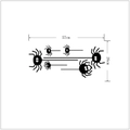 Detailed size layout of five black spider Halloween wall stickers measuring 57cm by 26cm - Standard Style