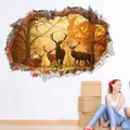 3D-Wandtattoo mit Elchen im Herbstwald und einem realistischen Mauerdurchbruch-Effekt - 3D Durchbruchwand Elch Wald Design / 50*70CM