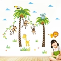 Cartoon Tiere Wandsticker mit Affe Giraffe und Löwe für Kinderzimmer Wanddekoration - Cartoon Kokosnussbaum Affe Stil (134)