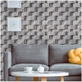 Detail of 3D realistic grey brick wallpaper in a modern living room with sofa - Modern Gray Brick Pattern (SA-1026-1)