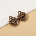 Antique bronze heart-shaped dog paw charms for DIY pet collar jewelry pendants - 5 Pcs/Pack / Copper