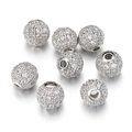 Set of 8 silver copper micro-pave cubic zirconia round spacer beads for DIY jewelry - 6mm / Silver Color White Rhinestone (Style A)