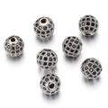 7 silver micro-pave copper zircon round beads with black stones for DIY bracelets - 6mm / Silver Black Rhinestone (Style C)
