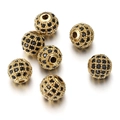 6mm gold-plated round copper beads with micro-pave black cubic zirconia for DIY jewelry - 6mm / Gold-tone Black Rhinestone (Style D)