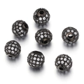 Cuentas redondas con micro-pavé de circonio en acabado gris oscuro para joyería artesanal - Gunmetal Diamante de Imitación Blanco (Estilo G)