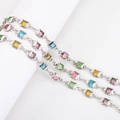 Tres cadenas de cobre con circonitas cuadradas de colores para crear joyas DIY - 1m / Color acero