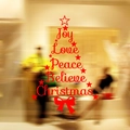 Sticker de fenêtre sapin de Noël rouge avec mots Joy Love et décoration de nœud - 43*38CM Rouge