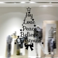 Sticker mural sapin de Noël avec texte Joy Love Peace pour décoration de vitrine - 43*38CM Noir