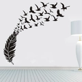 Pegatina de pared creativa de pluma negra y pájaros para decoración de salón moderno - 58*100CM / Negro