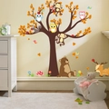 Wandtattoo Waldtiere mit Baum, Affe und Eule für Kinderzimmer Dekoration Wandaufkleber - Wald Eule Affe Baum Stil (084)