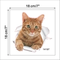 Pegatina de pared 3D de gato naranja con efecto de agujero roto, medida 18x18 cm - Estilo Gato Naranja Agujero (14197) 18x18cm