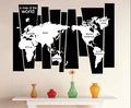 Vinilo decorativo mapa del mundo minimalista blanco y negro con nombres de continentes - Tamaño Final: 75cm*105cm