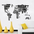 Adesivi murali mappa del mondo in tipografia nera per decorazione soggiorno moderna - 60*90cm / Nero