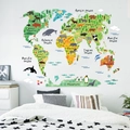 Weltkarte Wandtattoo für Kinderzimmer mit Tieren und Kontinenten für Schlafzimmerdeko - 60*90cm