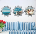 Pegatinas de pared tipo buey de mar con paisajes de ciudades costeras en 3D para salón - 30*30cm*3pcs