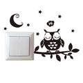 Autocollant mural décoratif interrupteur avec hibou mignon et étoiles pour chambre - Style Hibou